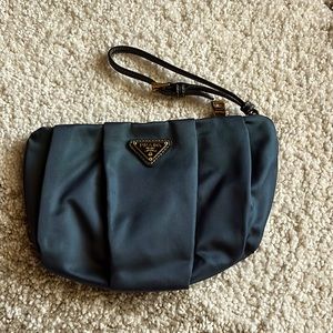 Prada Vela Nylon Wristlet in “Denim”